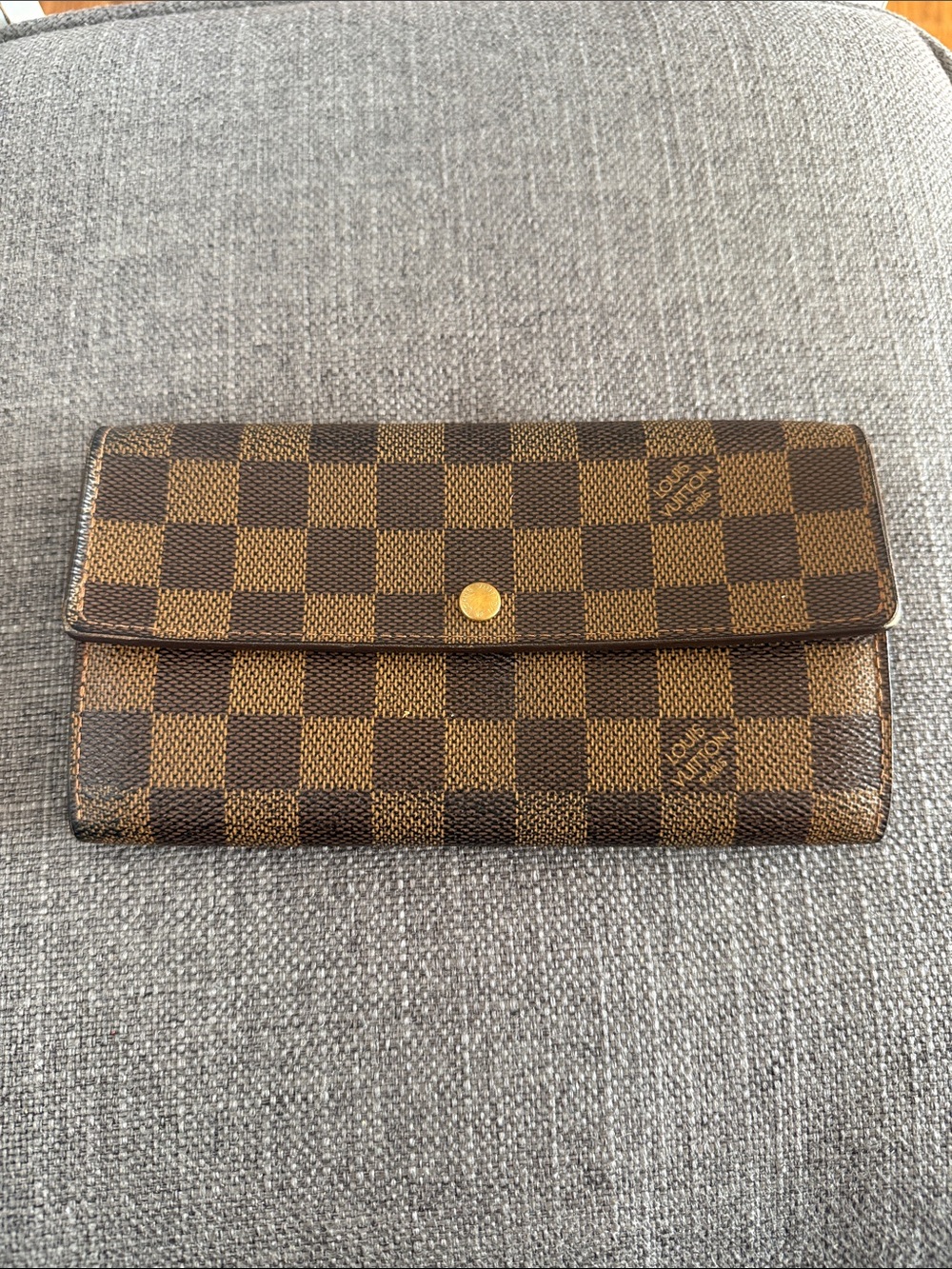 Louis Vuitton Brown Damier Ebene Continental Wallet with Gold Snap